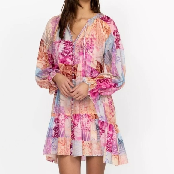 Johnny Was Cotton/Silk Blend Pink Watercolor Etta Mini Dress + Slip NWT